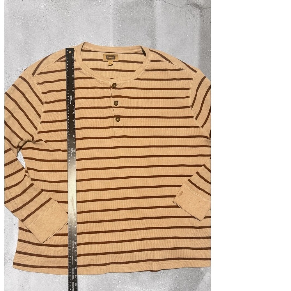 Foundry Supply Co Mens 3XL Henley Shirt Tan Brown Striped Waffle Thermal Cotton - Picture 8 of 11